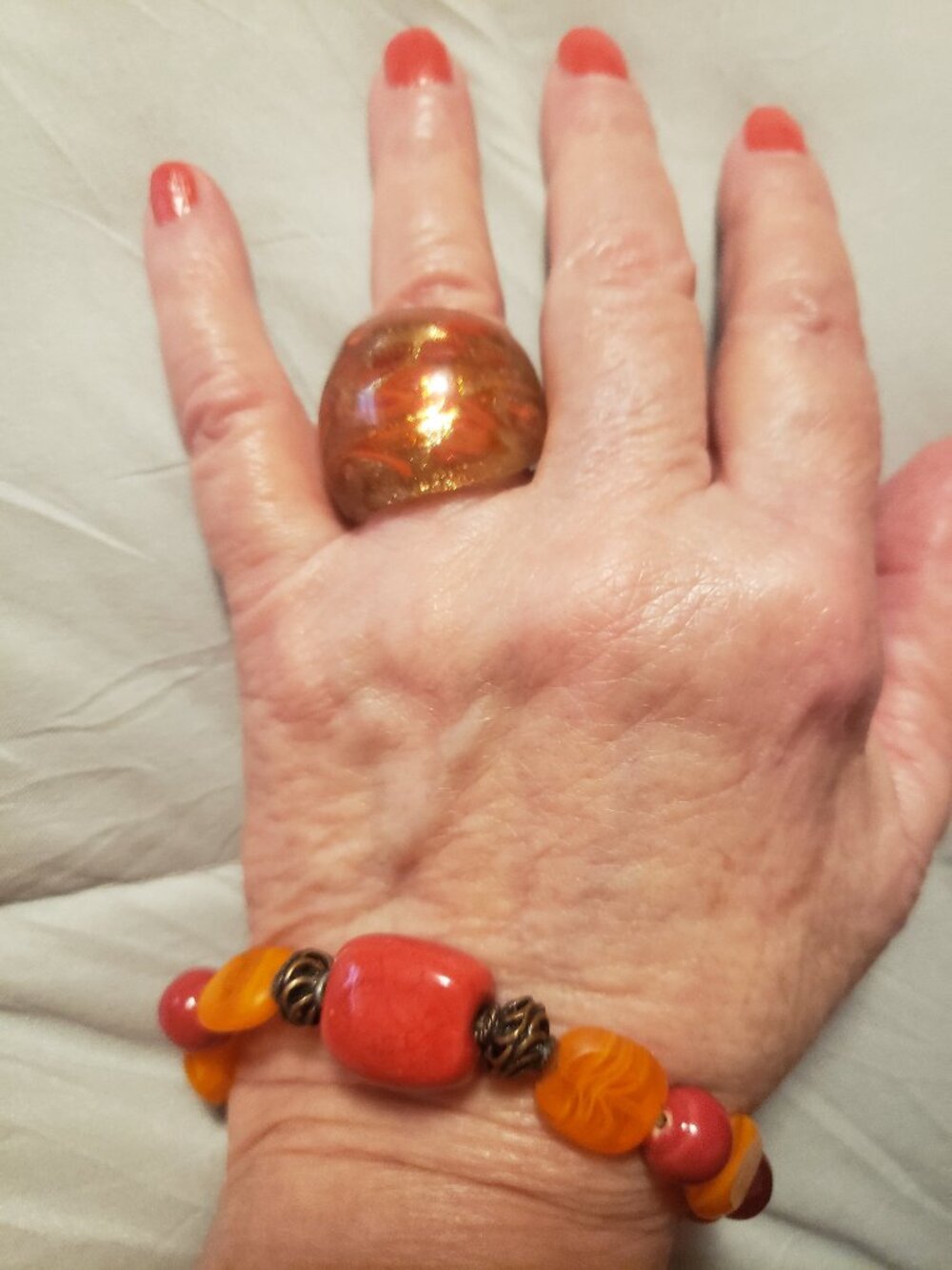 Vintage Murano Glass Dome Ring/Beaded stretch bracelets.